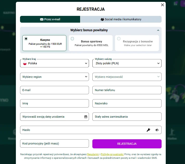 Spinbetter rejestracja